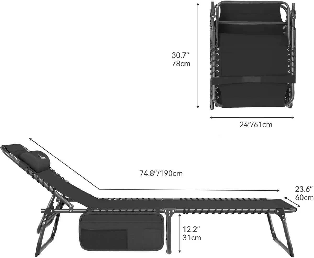 Reclining Sun Lounger Set of 2 Folding Bed 4 - Image 2