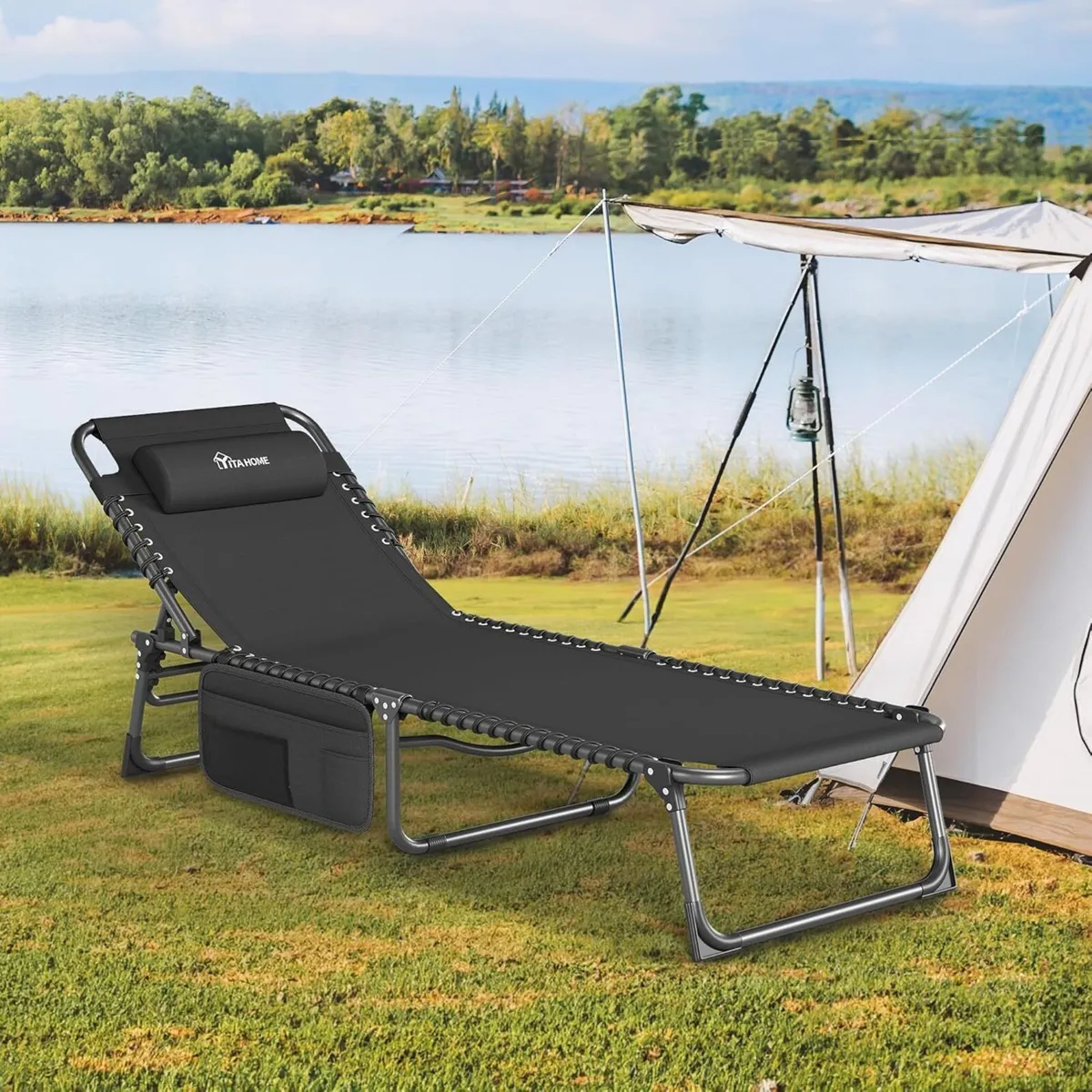 Reclining Sun Lounger Set of 2 Folding Bed 4 - Image 4