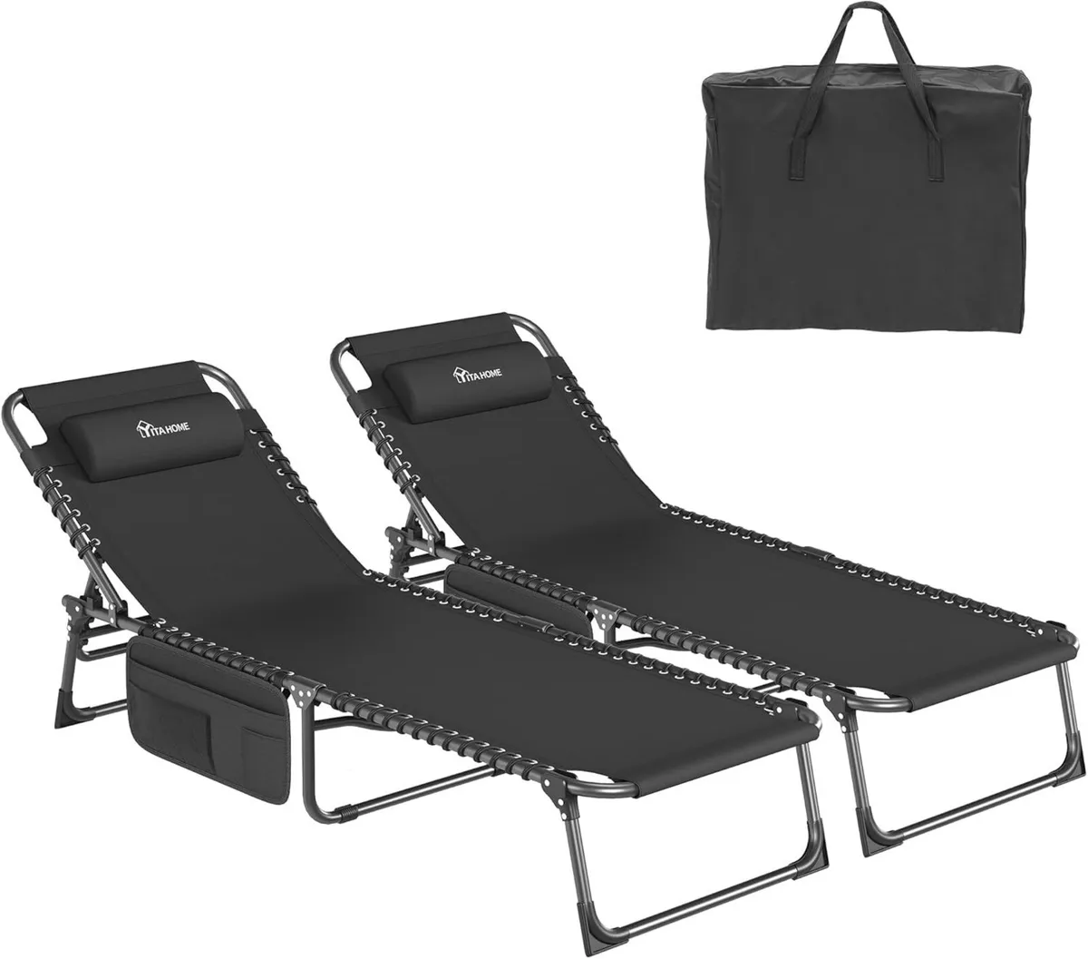 Reclining Sun Lounger Set of 2 Folding Bed 4 - Image 3