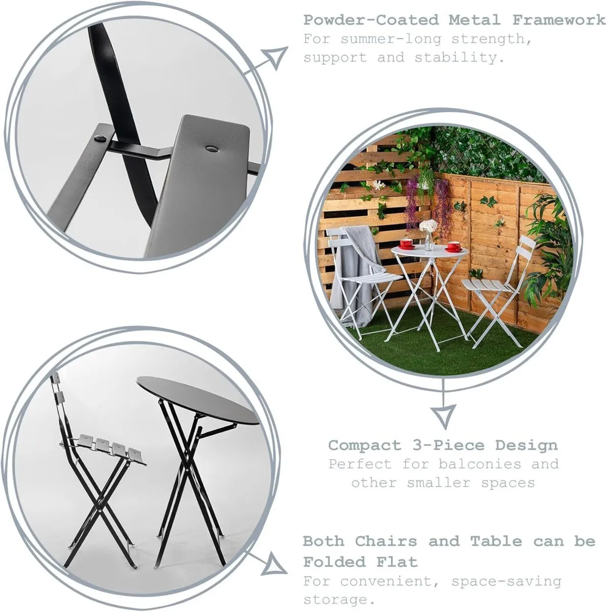 2 Seater White Round Bistro Garden Table and - Image 4