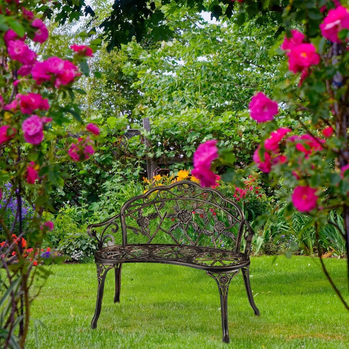 garden bench 2-seater detailed with roses outdoor - Image 2