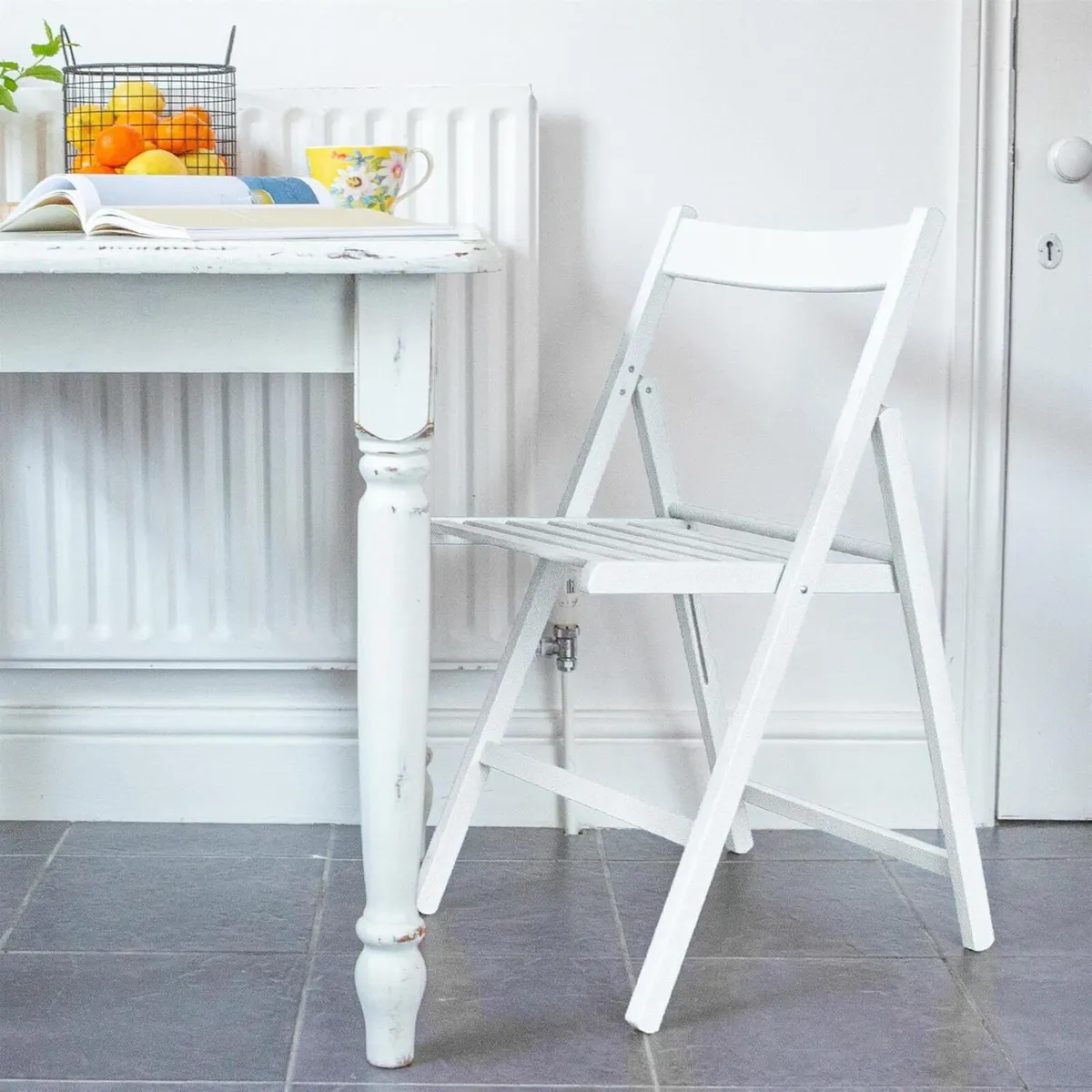 Beech Wood Folding Chairs - White 2x Wooden - Image 2