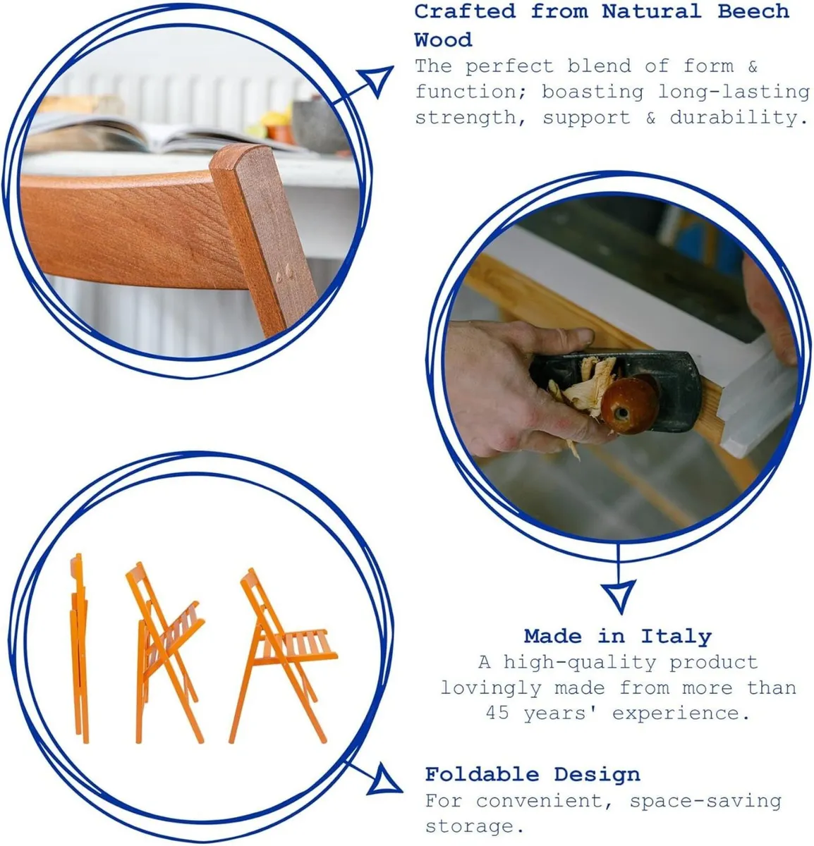 Beech Wood Folding Chairs - White 2x Wooden - Image 3