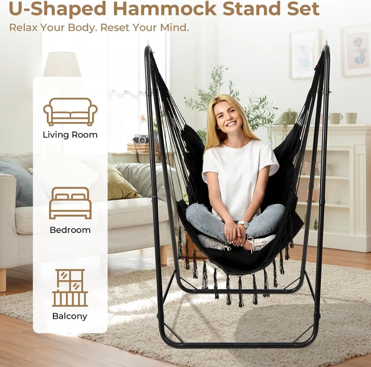 U-Shaped Hammock Chair with Stand Heavy-Duty - Image 3