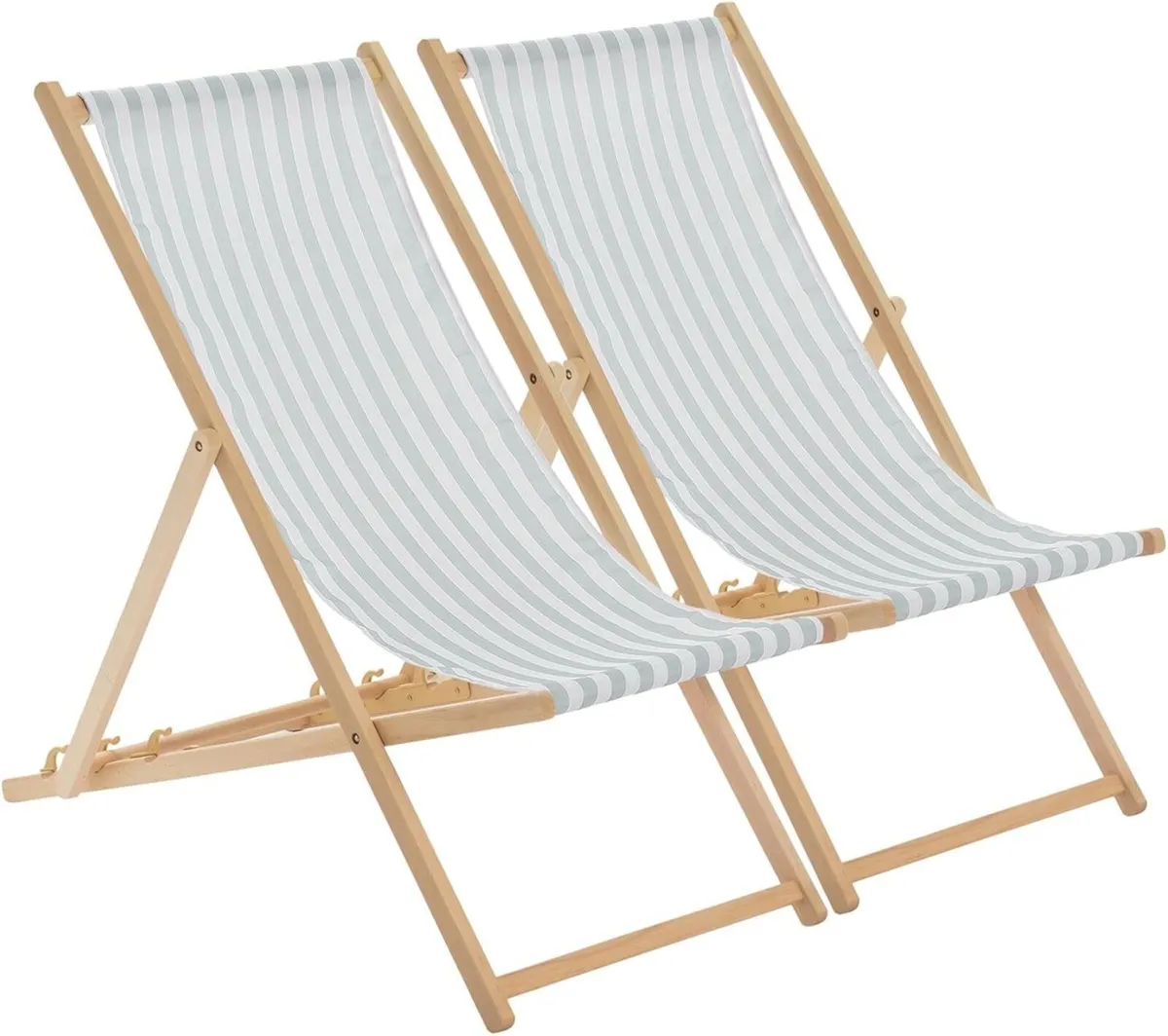 Folding Wooden Deck Chairs – Sage Grey Stripe - Image 1