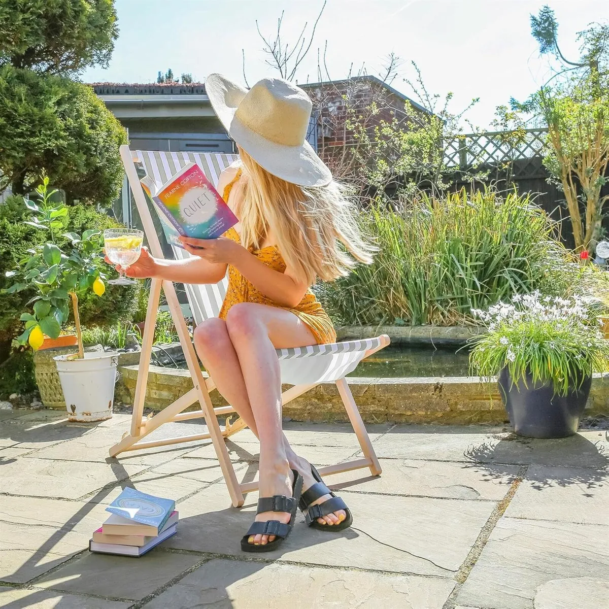 Folding Wooden Deck Chairs – Sage Grey Stripe - Image 2