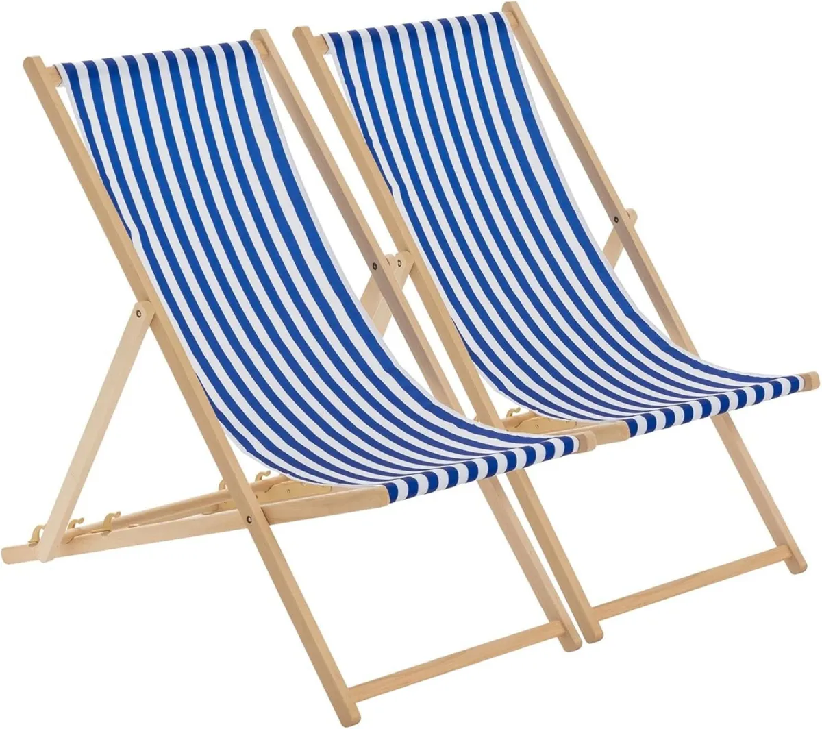 Folding Wooden Deck Chairs – Navy Stripe Pack of - Image 1