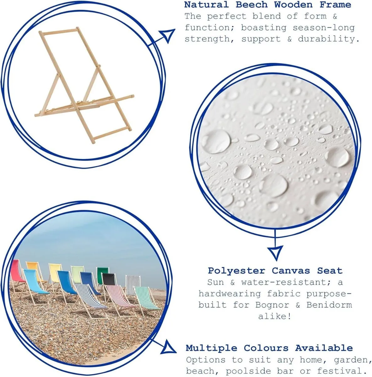 Folding Wooden Deck Chairs – Navy Stripe Pack of - Image 4