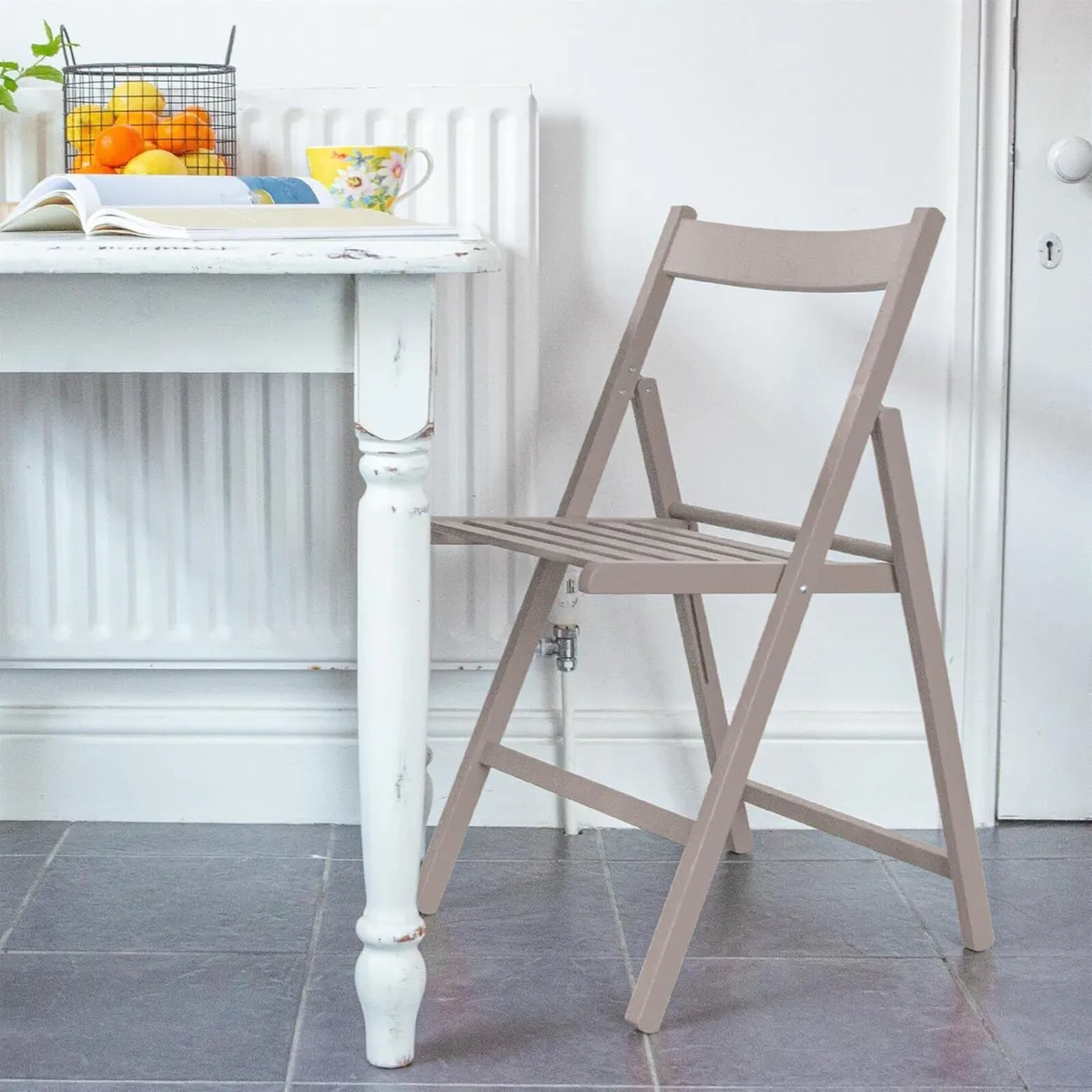 Beech Wood Folding Chairs - Dove Grey 4x Wooden - Image 2