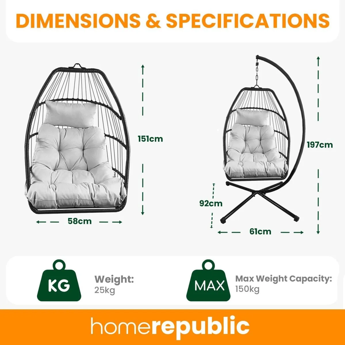 Foldable Hanging Egg Chair with Stand – Rattan - Image 3