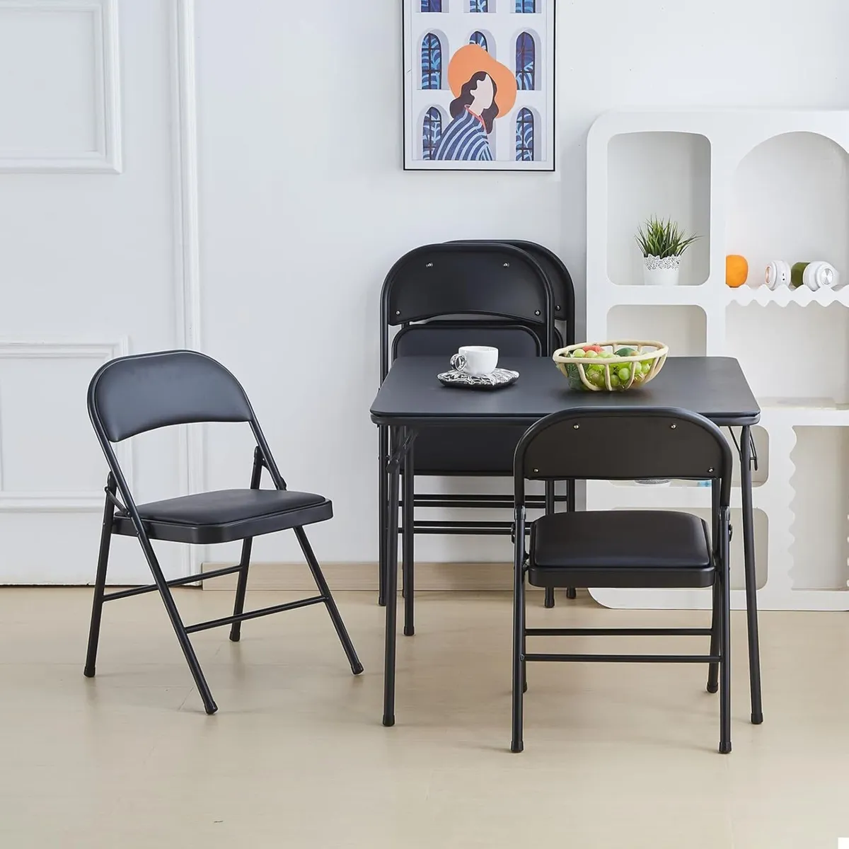 Folding Chair Foldable Set of 4 Faux Leather Fold - Image 2