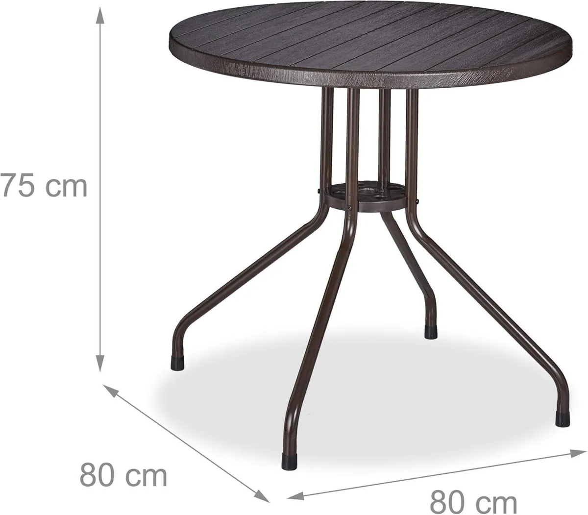 Garden Table Wooden Look Round Outdoor Plastic - Image 3