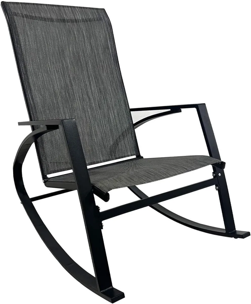 Rocking Chair Outdoor Armchair Black Dark Grey - Image 1