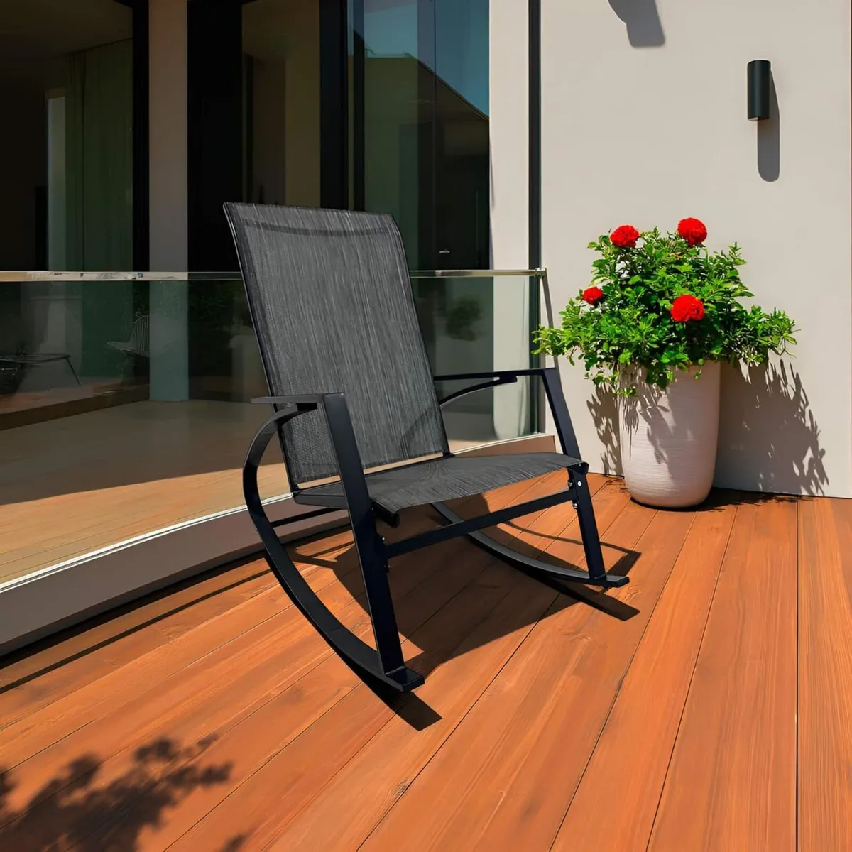 Rocking Chair Outdoor Armchair Black Dark Grey - Image 2