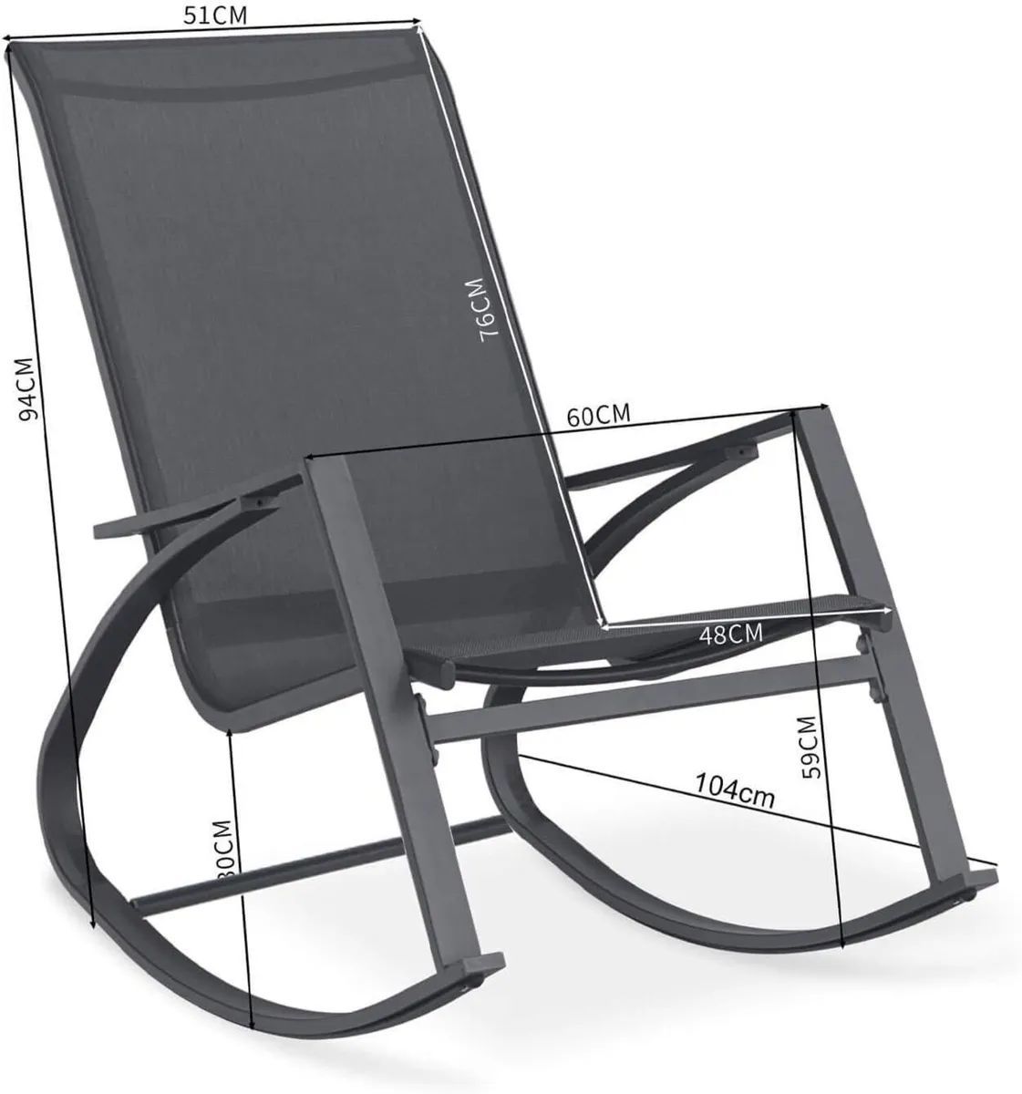Rocking Chair Outdoor Armchair Black Dark Grey - Image 3