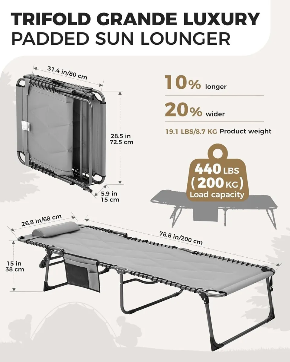 Oversize Padded Sun Lounger Garden 5-Position - Image 2