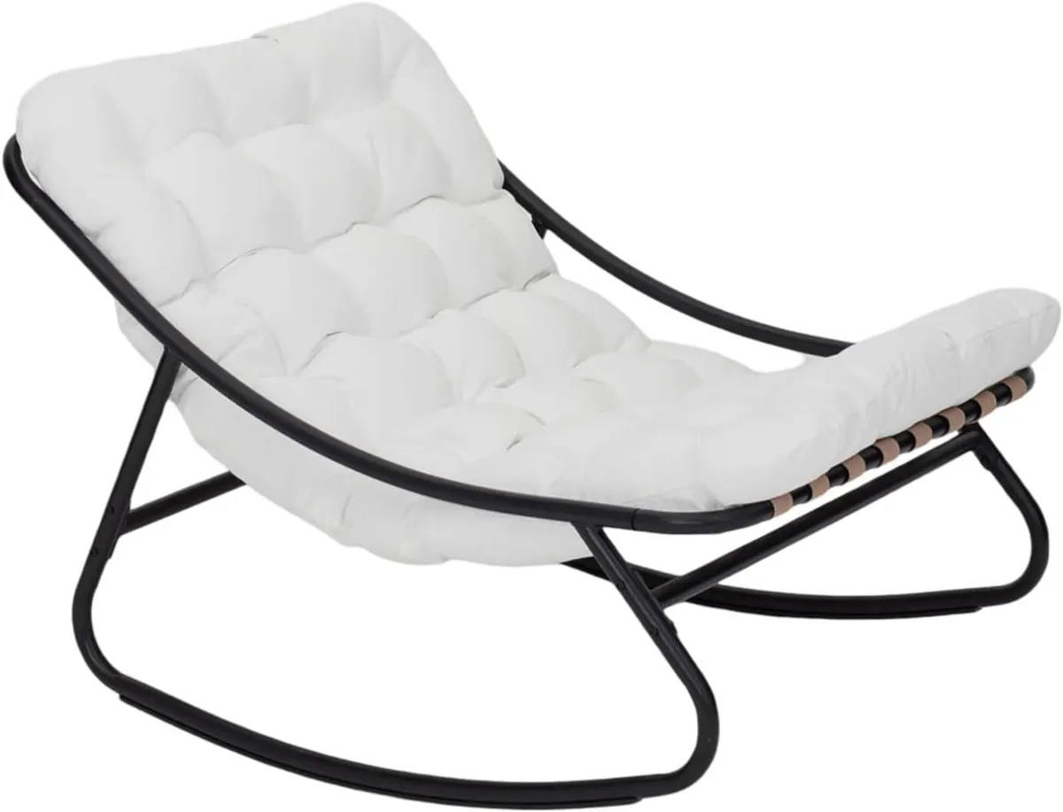 Large Rocking Chair Outdoor Relax Grey White - Image 1