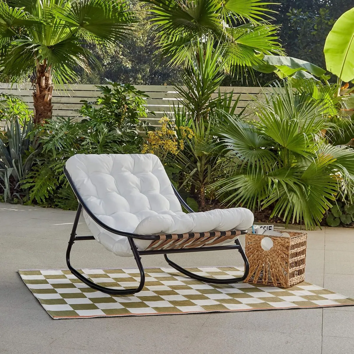 Large Rocking Chair Outdoor Relax Grey White - Image 2