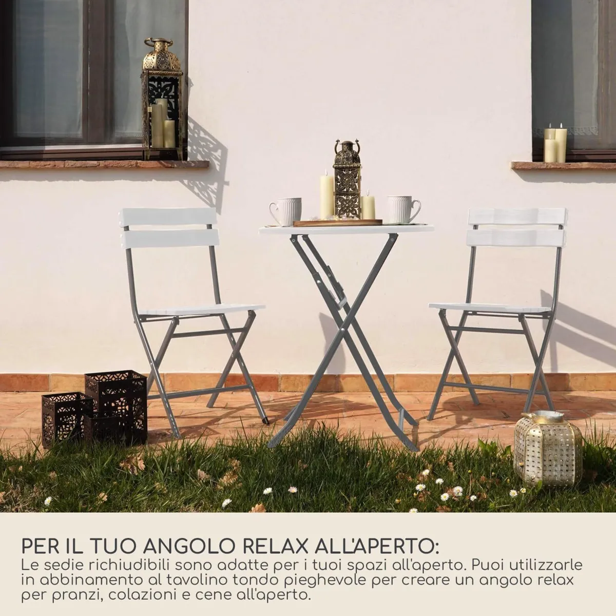 Set 2 Outdoor Chairs Folding Plastic Steel Light - Image 3