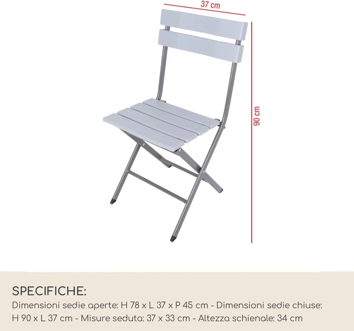 Set 2 Outdoor Chairs Folding Plastic Steel Light - Image 4