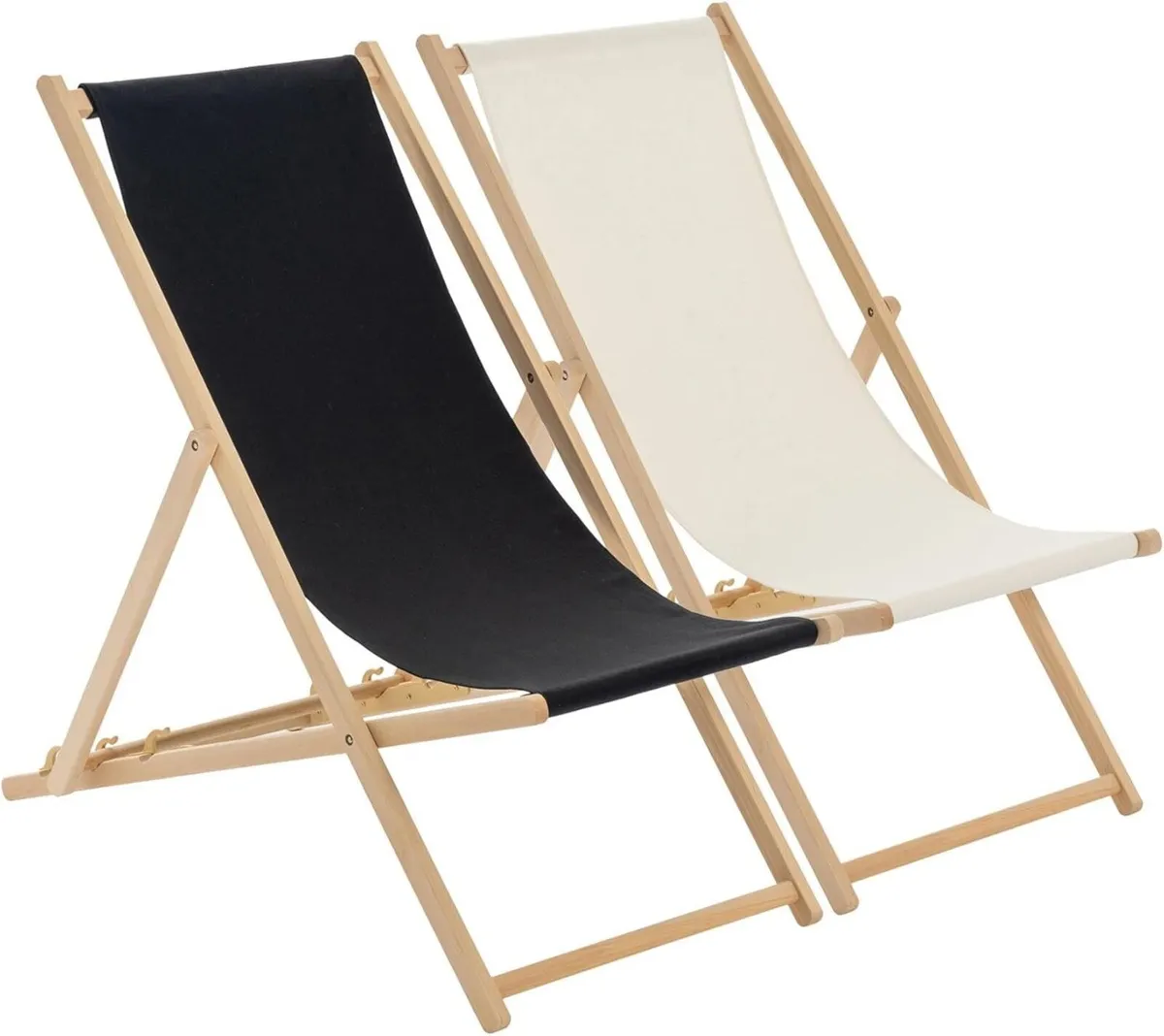 2 Piece Black Cream Wooden Deck Chair Traditional - Image 1