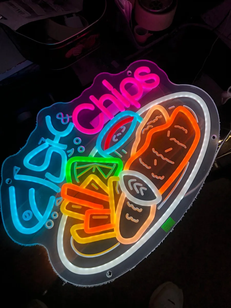 Large Fish and Chips Neon Take Away Sign Business - Image 1