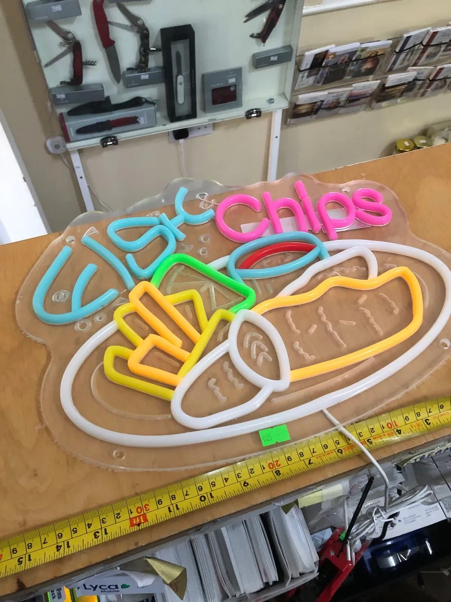 Large Fish and Chips Neon Take Away Sign Business - Image 2