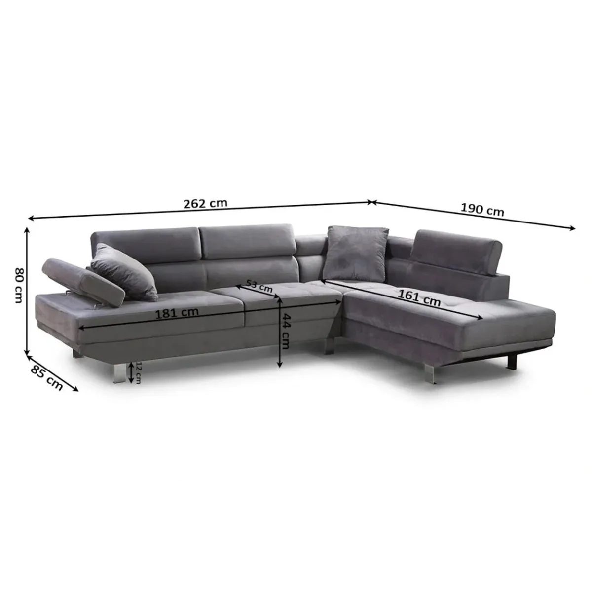 Grey velvet Premium 262cm Corner Chaise Sofa. - Image 4