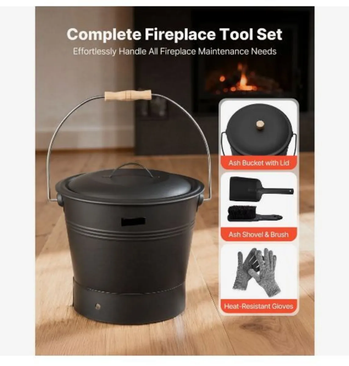 Ash Bucket, 4 PCS with Lid, Shovel - Image 3