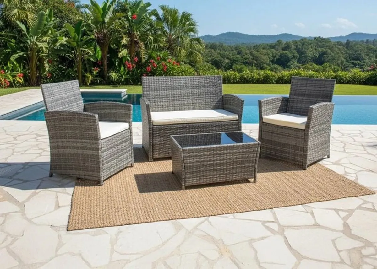 Lakeside 4 Seater Rattan Garden Furniture Set Outdoor Sofa & Armchairs with Table Patio Terrace Ireland - Image 1