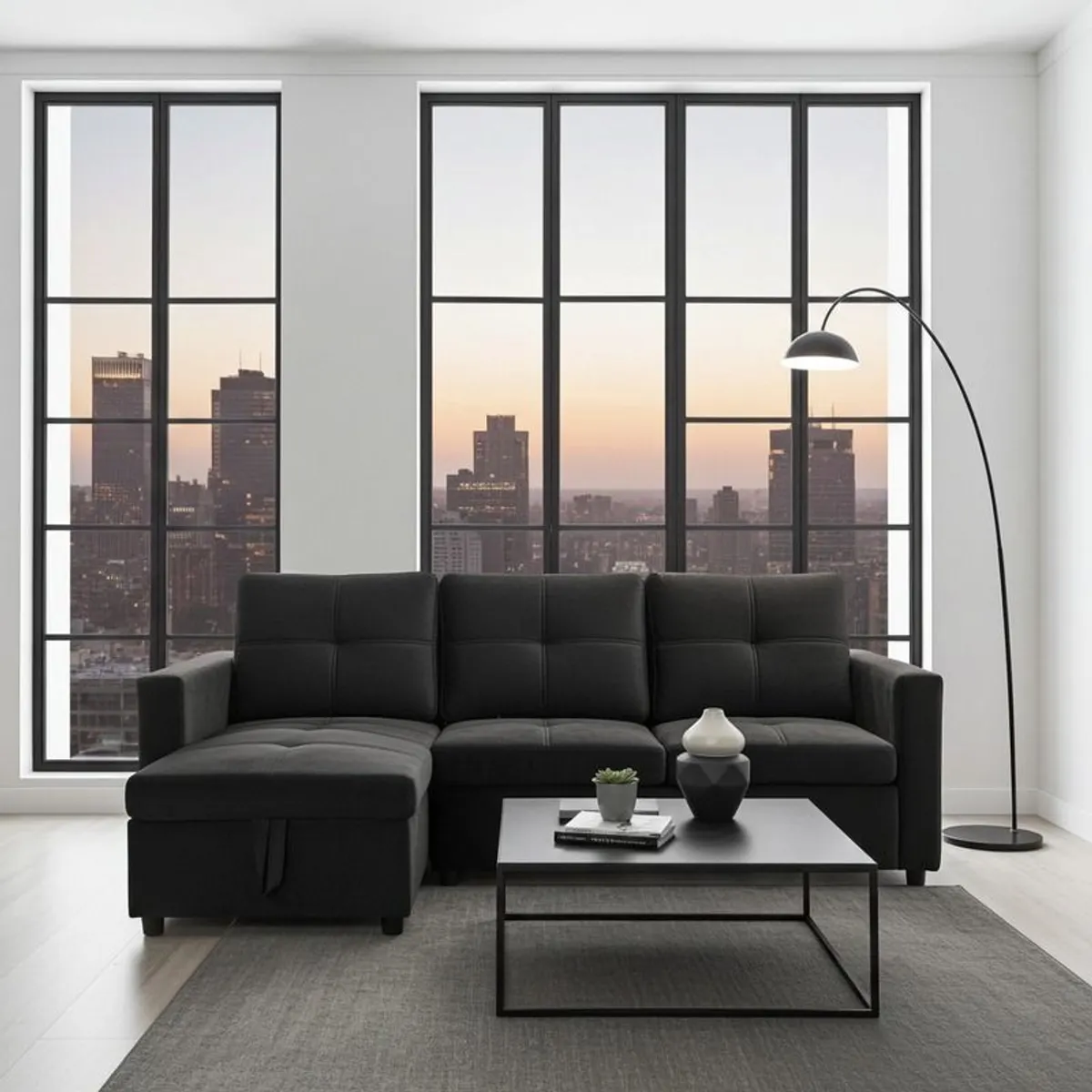 Black velvet Brand New Corner Sofa Bed with Storage - Free Delivery Ireland - Image 4