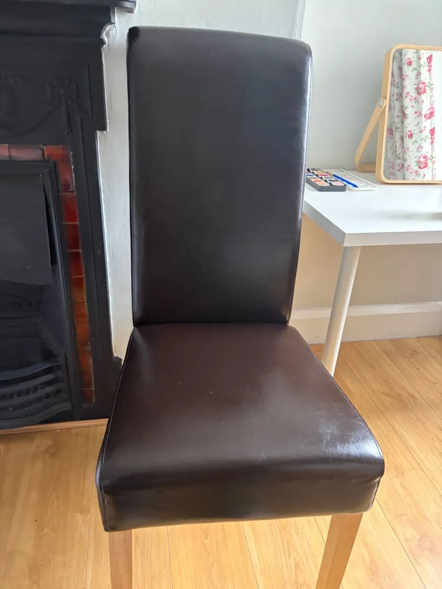 Dining Chairs  6 Brown Leather - Image 1