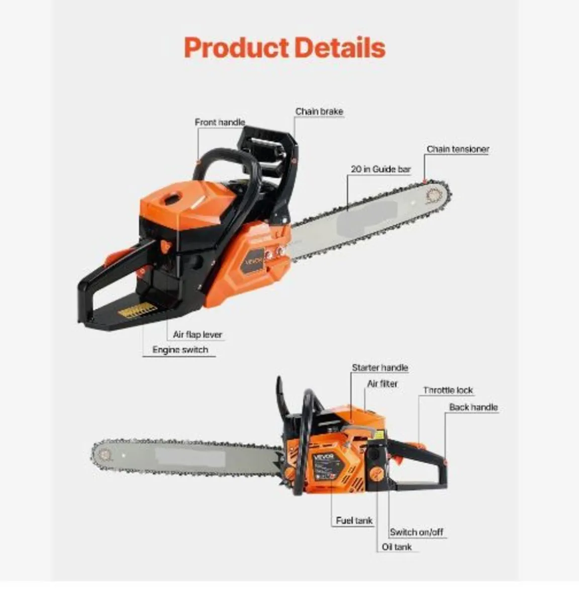 58 cc Gas Chainsaw, 20 inch Gas Powered - Image 3