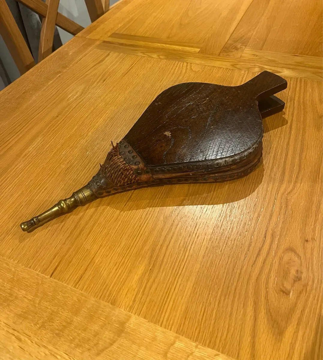 Antique Oak & Leather Fire Bellows - Image 2