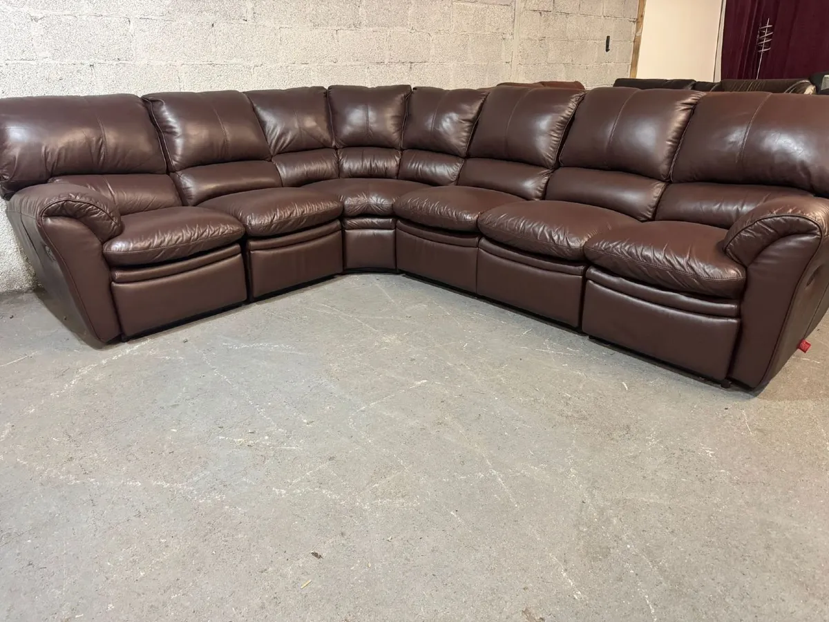 Luxurious Deep Brown Real Leather Corner Sofa - Image 1