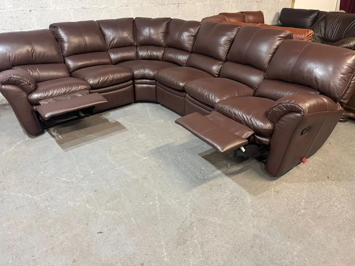 Luxurious Deep Brown Real Leather Corner Sofa - Image 2