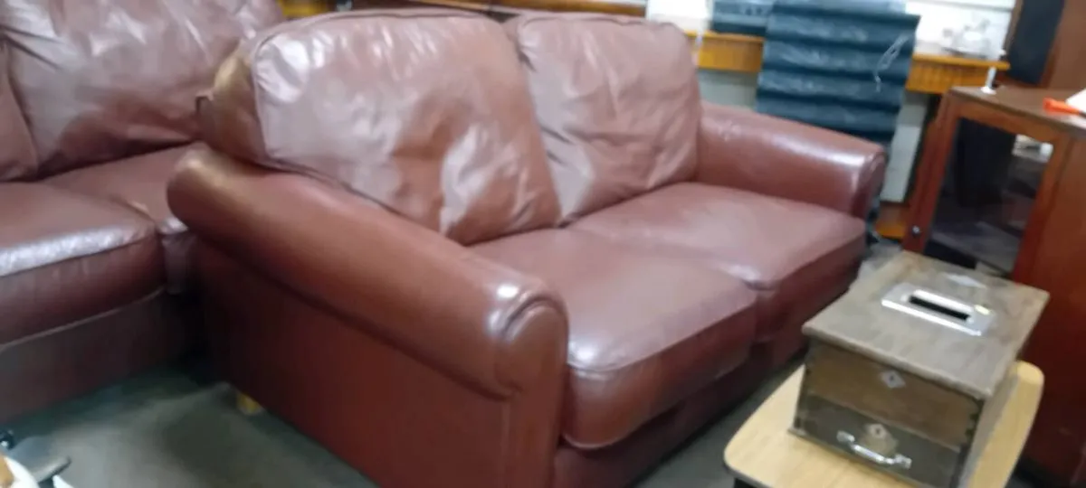 Brown Leather Two Seat Sofa