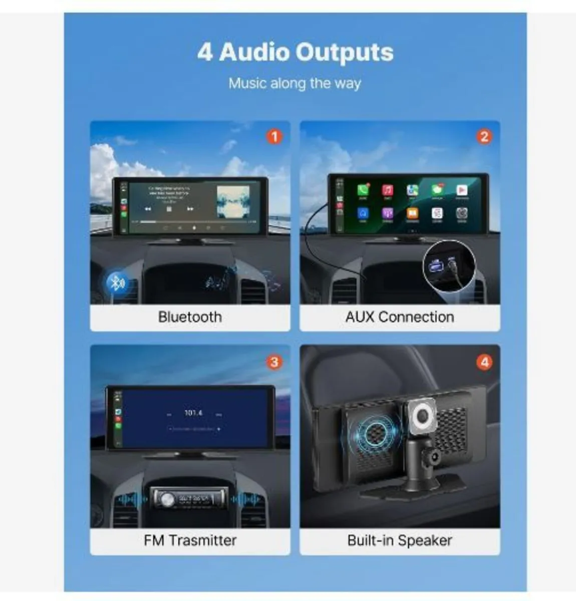 Wireless Car Stereo, 254 mm HD Portable Radio - Image 2