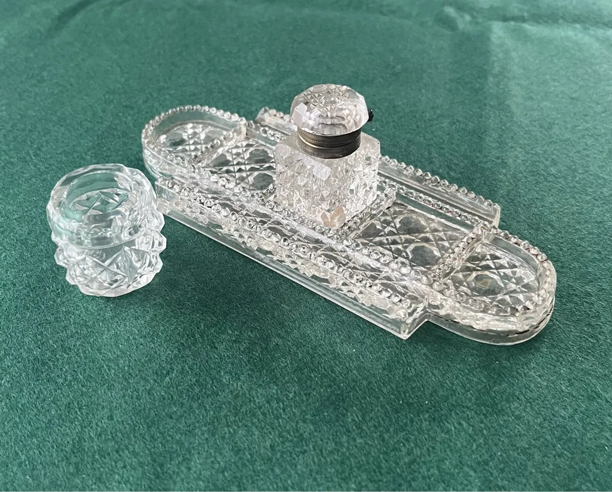 Antique Crystal Condiment Set - Image 1