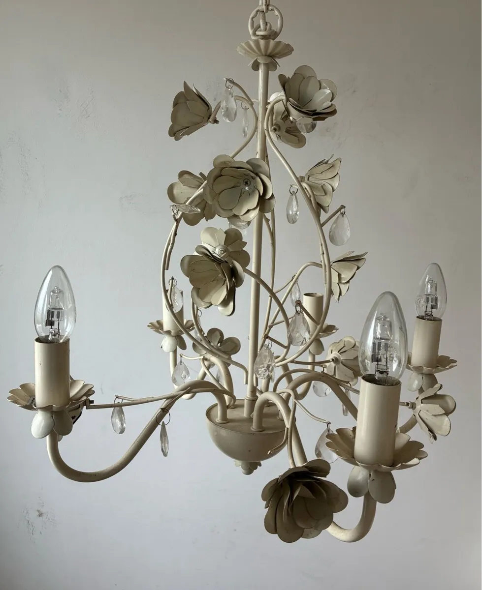 Cream/beige flower chandelier light fitting - Image 3