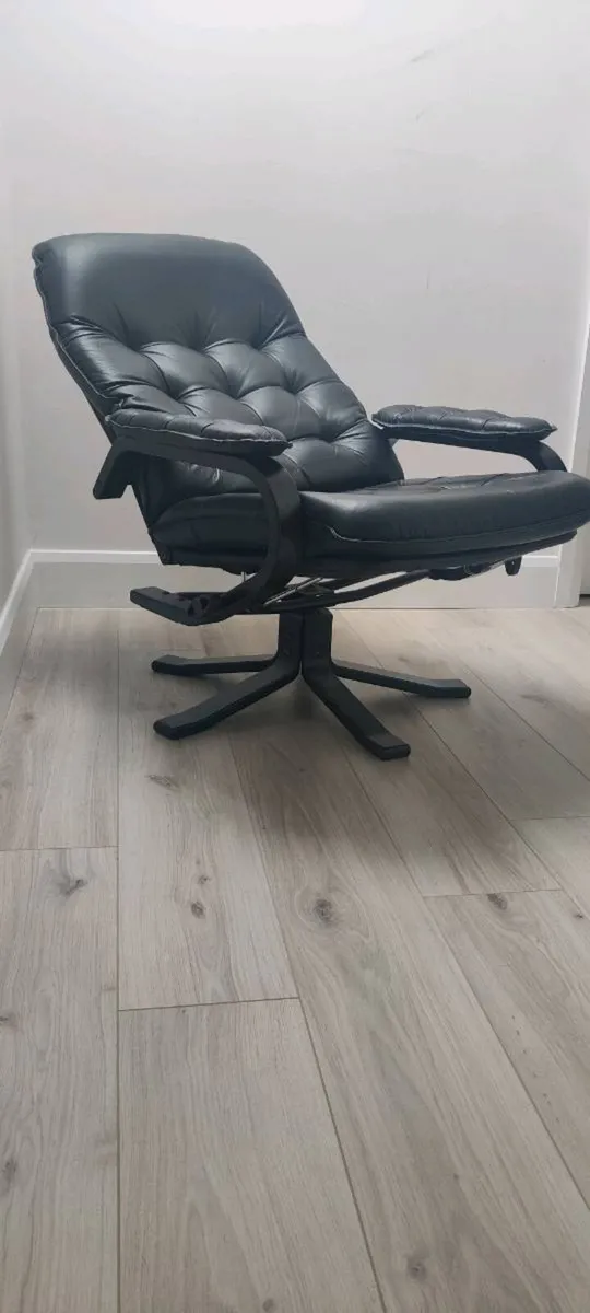 Reclining black leather chair - Image 3