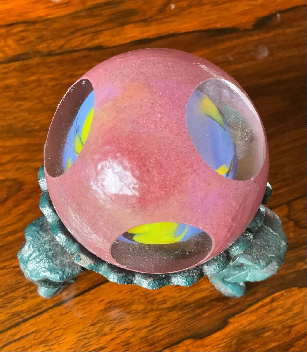 Rare Vintage Kerry Glass Sphere Paperweight +Stand - Image 2