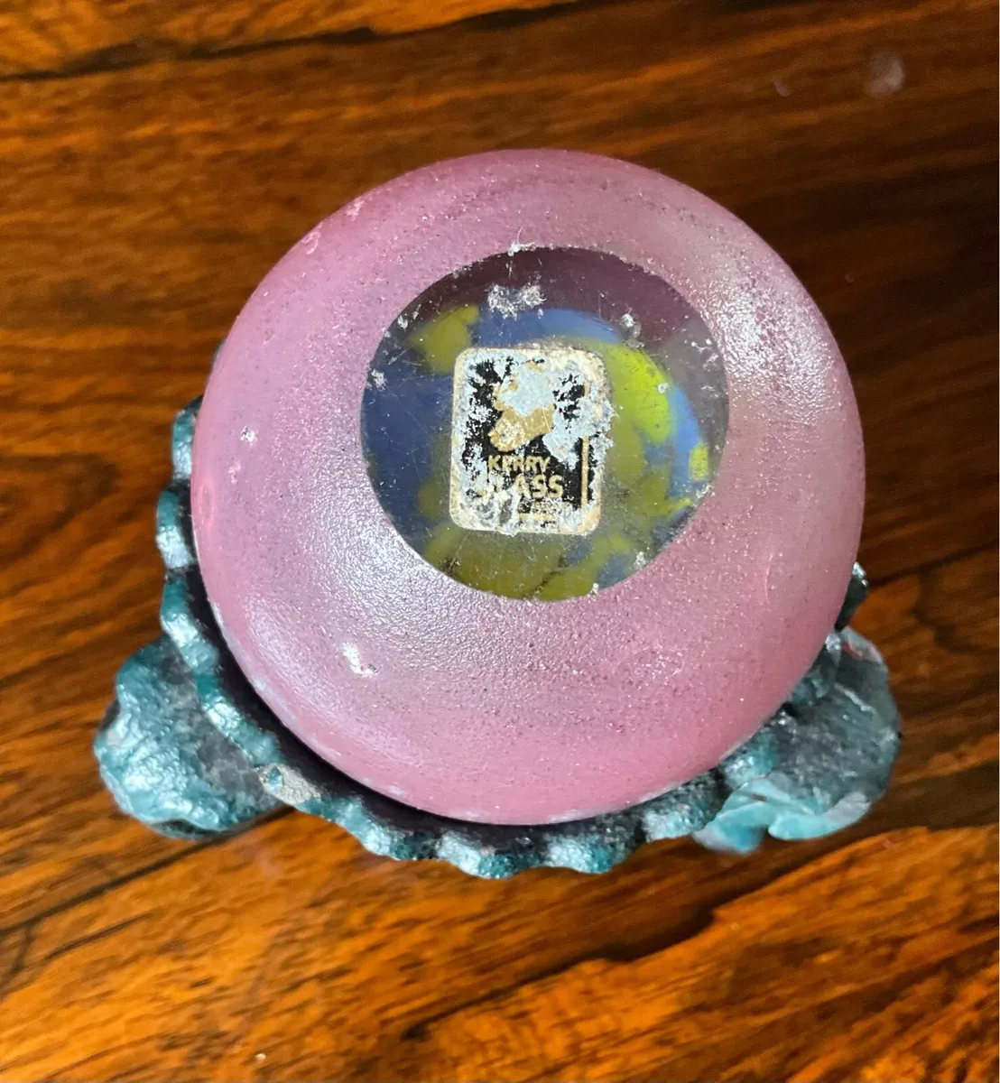 Rare Vintage Kerry Glass Sphere Paperweight +Stand - Image 3