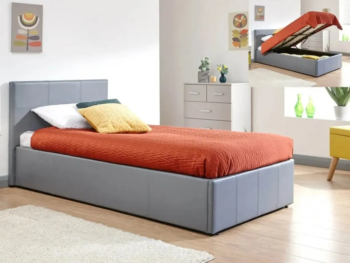 Single Leather Ottoman Storage Beds - Image 1