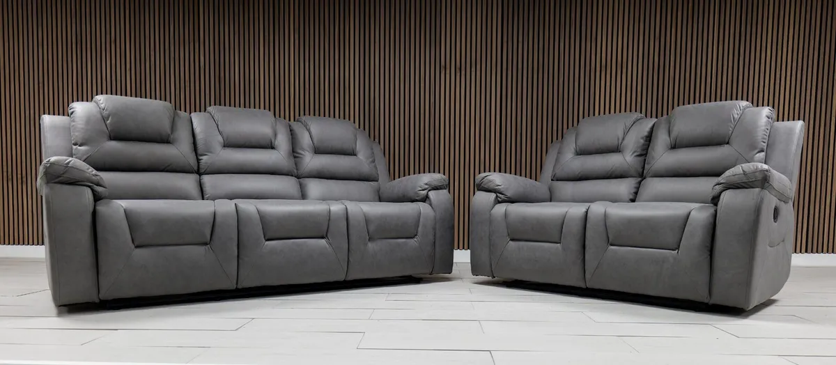 Axel 3+2 Grey Technology Fabric Recliner Sofa - Image 1