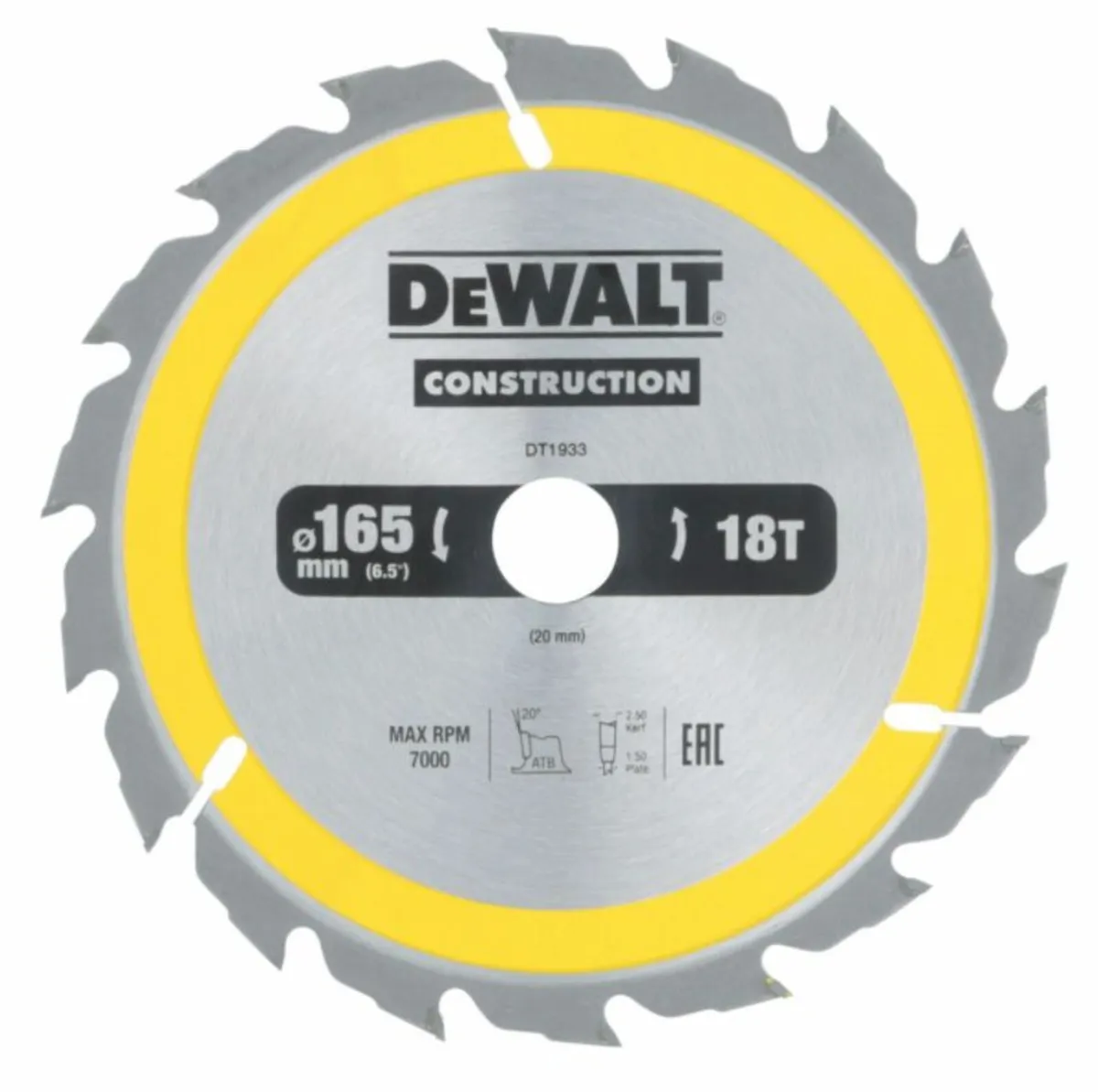 DeWalt DT1933 Circular Saw Blade 165 x 20mm x 18T