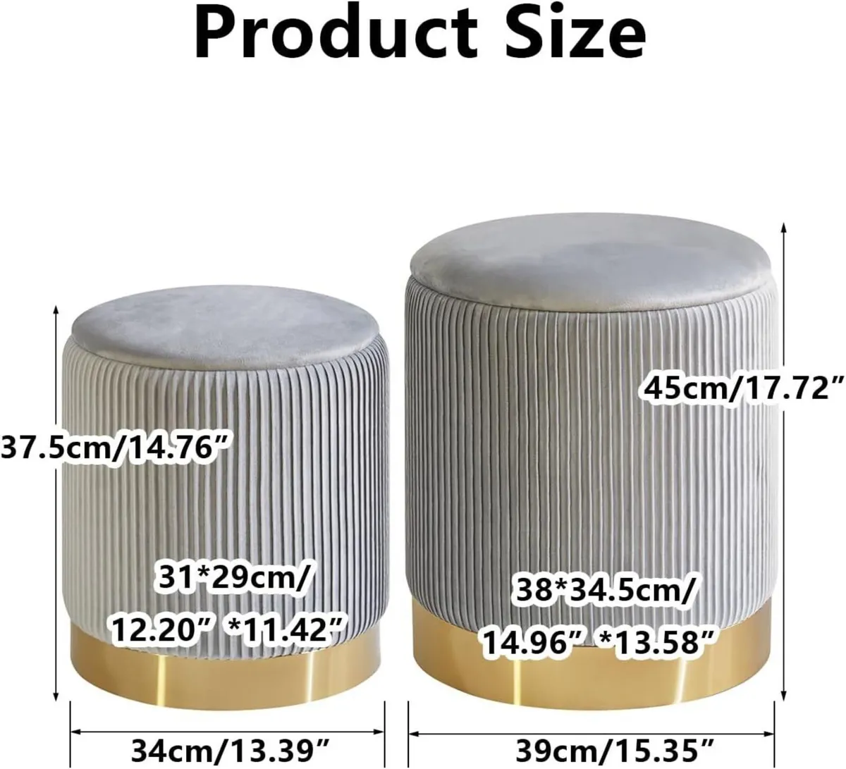 Set of 2 Round Ottoman with Storage Boucle Stool - Image 3