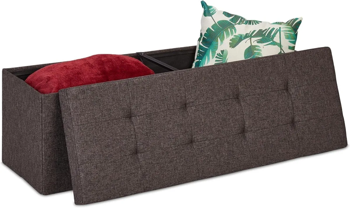 Folding Storage Bench Padded Hinged Lid Hallway - Image 1