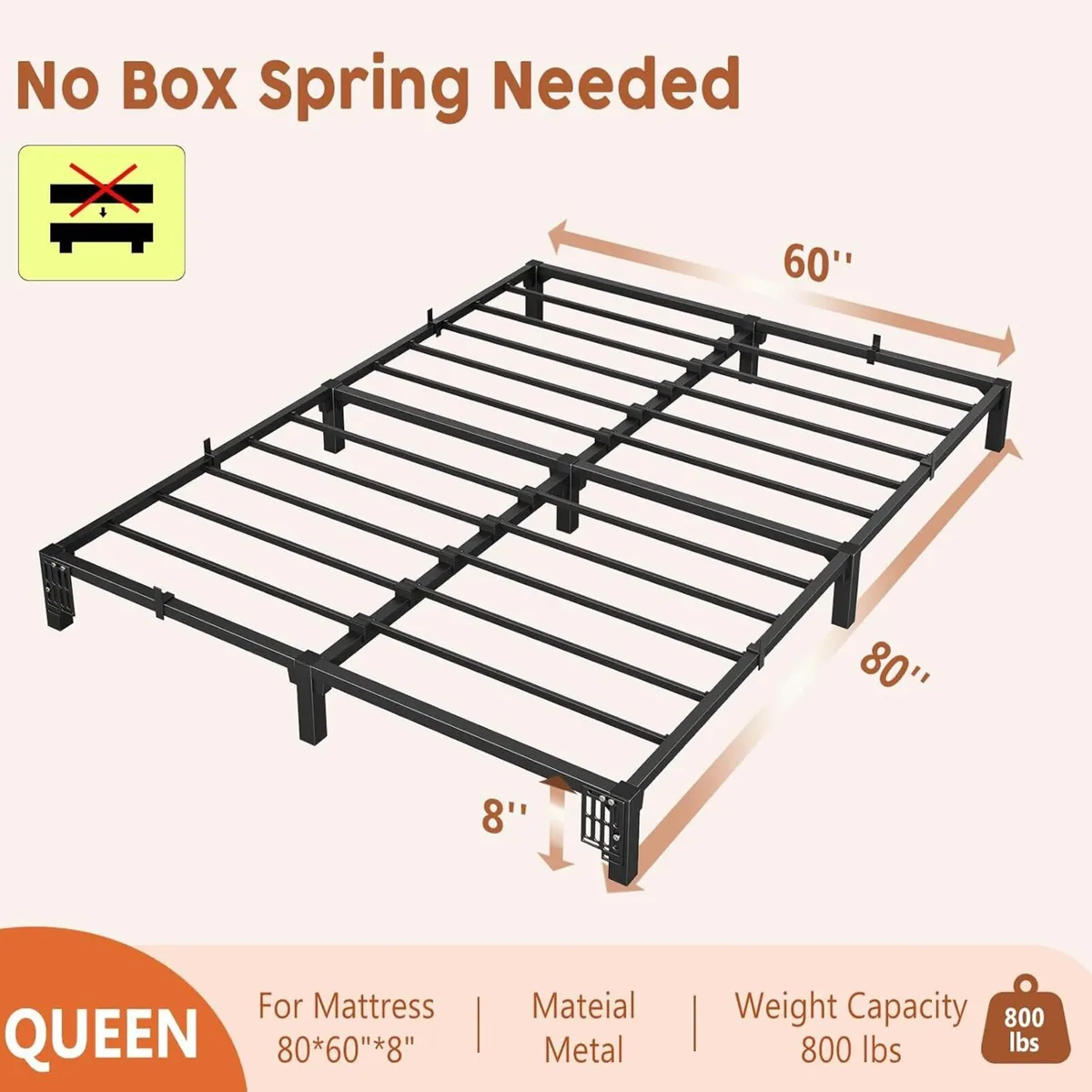 Queen Bed Frame 8 High Platform Heavy Duty Steel - Image 2