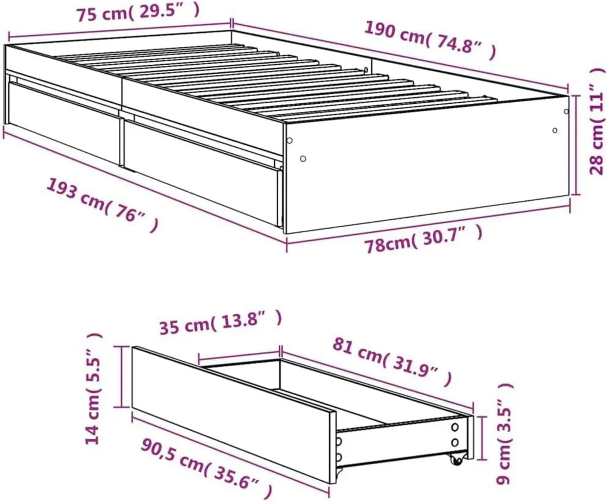 Bed Frame Engineered Wood Material Wooden Storage - Image 2